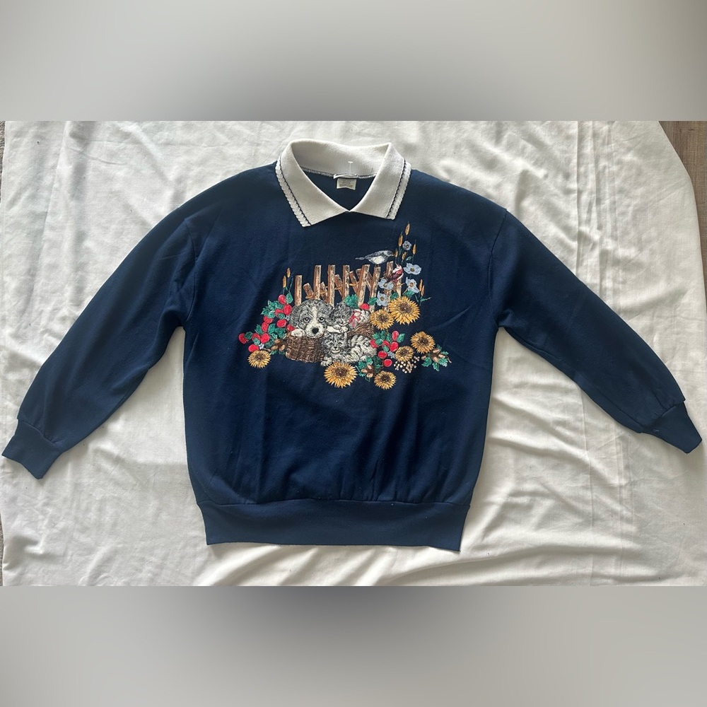 Vintage Cottagecore Cat And Dog Sweater